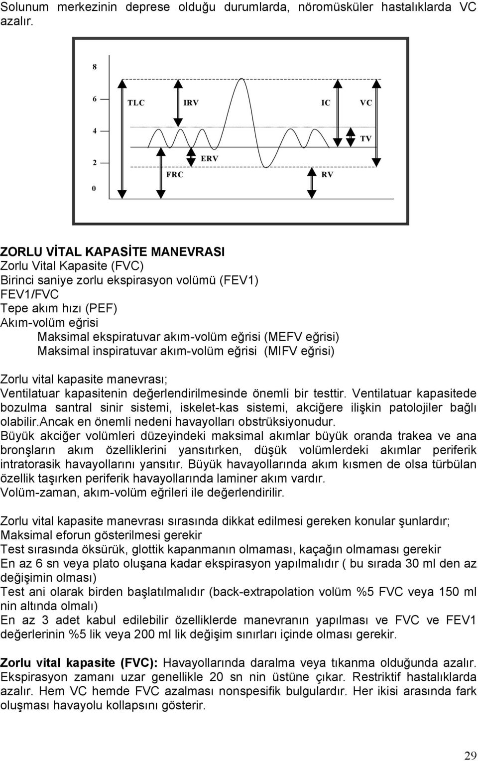 ekspiratuvar akım-volüm eğrisi (MEFV eğrisi) Maksimal inspiratuvar akım-volüm eğrisi (MIFV eğrisi) Zorlu vital kapasite manevrası; Ventilatuar kapasitenin değerlendirilmesinde önemli bir testtir.