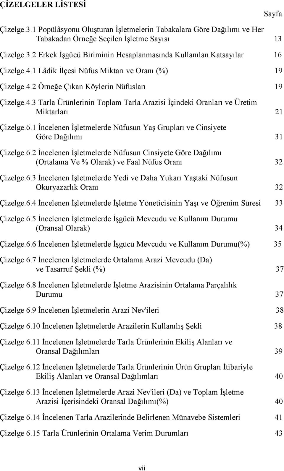 1 Đncelenen Đşletmelerde Nüfusun Yaş Grupları ve Cinsiyete Göre Dağılımı 31 Çizelge.6.2 Đncelenen Đşletmelerde Nüfusun Cinsiyete Göre Dağılımı (Ortalama Ve % Olarak) ve Faal Nüfus Oranı 32 Çizelge.6.3 Đncelenen Đşletmelerde Yedi ve Daha Yukarı Yaştaki Nüfusun Okuryazarlık Oranı 32 Çizelge.