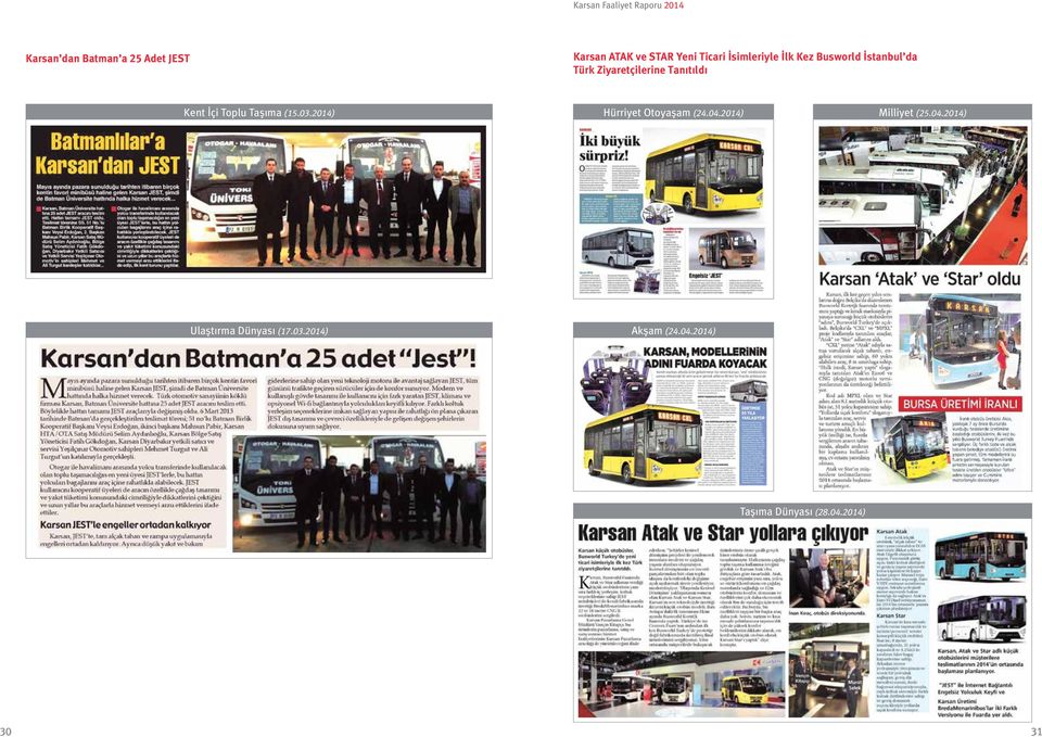Taşıma (15.03.2014) Hürriyet Otoyaşam (24.04.2014) Milliyet (25.04.2014) Ulaştırma Dünyası (17.