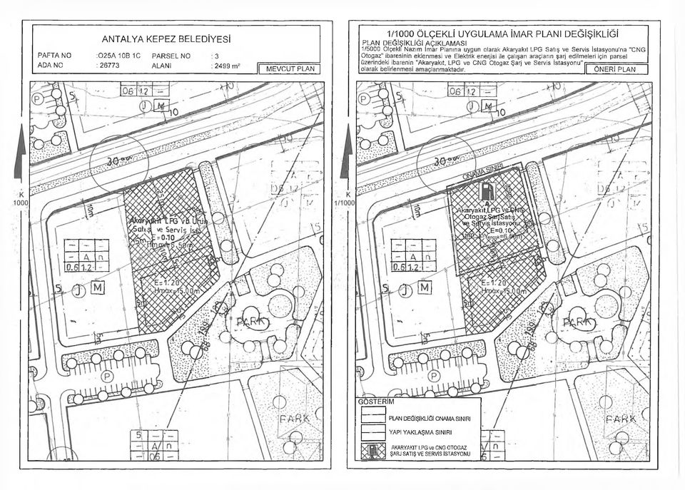 edilmeleri için parsel üzerindeki ibarenin "Akaryakıt, LPG ve CNG Otogaz Şarj ve Servis İstasyonu" = = = = = = = olarak belirlenmesi amaçlanmaktadır.