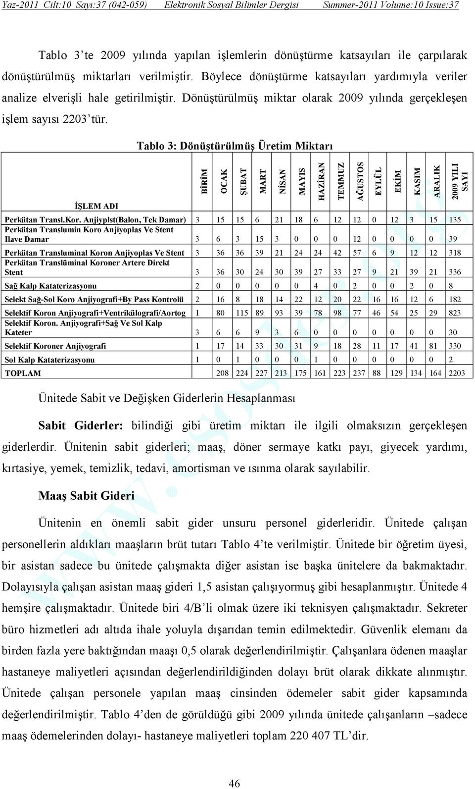 Tablo 3: Dönüştürülmüş Üretim Miktarı ĐŞLEM ADI BĐRĐM OCAK Perkütan Transl.Kor.