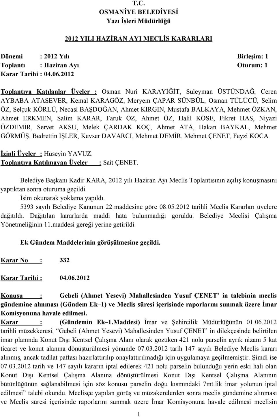 KIRGIN, Mustafa BALKAYA, Mehmet ÖZKAN, Ahmet ERKMEN, Salim KARAR, Faruk ÖZ, Ahmet ÖZ, Halil KÖSE, Fikret HAS, Niyazi ÖZDEMİR, Servet AKSU, Melek ÇARDAK KOÇ, Ahmet ATA, Hakan BAYKAL, Mehmet GÖRMÜŞ,