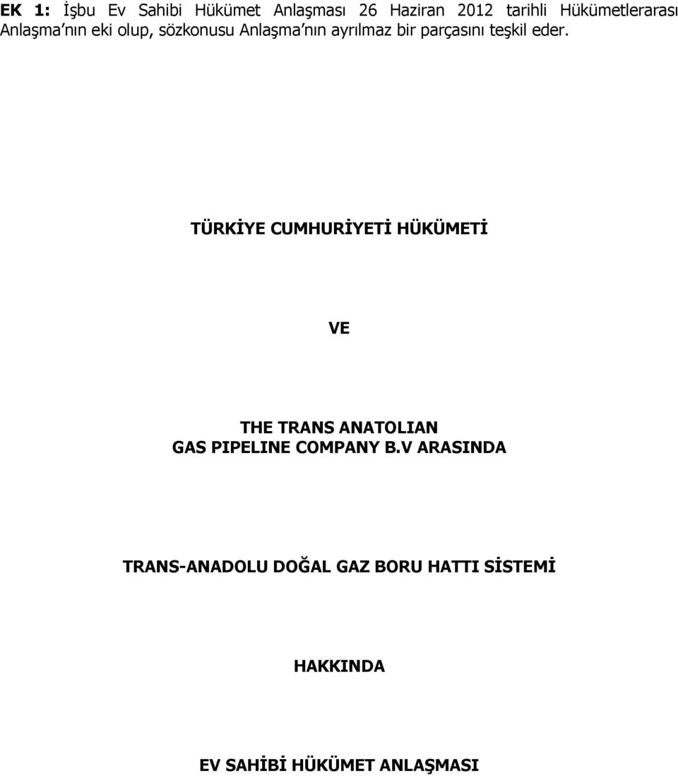 TÜRKİYE CUMHURİYETİ HÜKÜMETİ VE THE TRANS ANATOLIAN GAS PIPELINE COMPANY B.