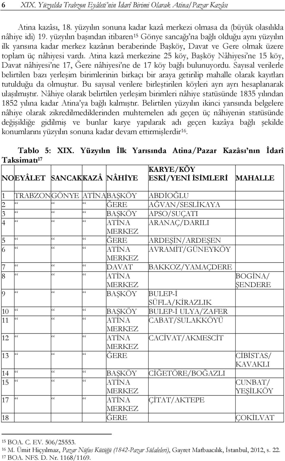 Atina kazâ merkezine 25 köy, Başköy Nâhiyesi ne 15 köy, Davat nâhiyesi ne 17, Ğere nâhiyesi ne de 17 köy bağlı bulunuyordu.