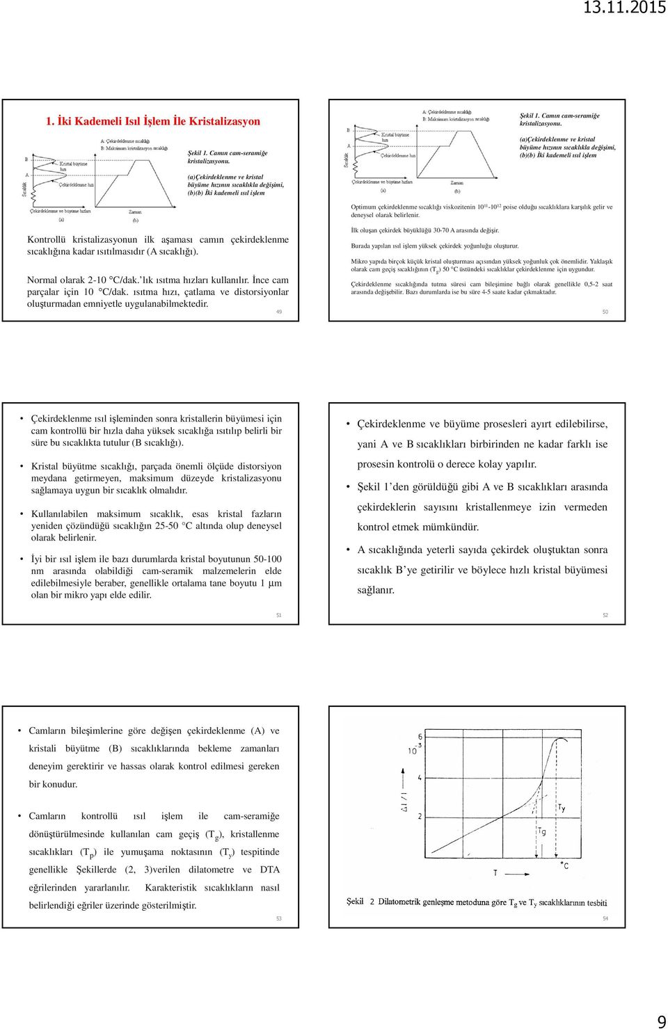 (a)çekirdeklenme ve kristal büyüme hızının sıcaklıkla değişimi, (b)(b) İki kademeli ısıl işlem (a)çekirdeklenme ve kristal büyüme hızının sıcaklıkla değişimi, (b)(b) İki kademeli ısıl işlem Optimum