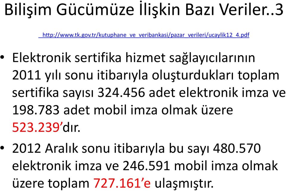 pdf Elektronik sertifika hizmet sağlayıcılarının 2011 yılı sonu itibarıyla oluşturdukları toplam sertifika