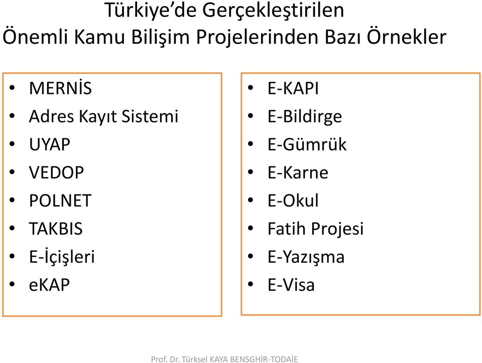 TAKBIS E-İçişleri ekap E-KAPI E-Bildirge E-Gümrük E-Karne