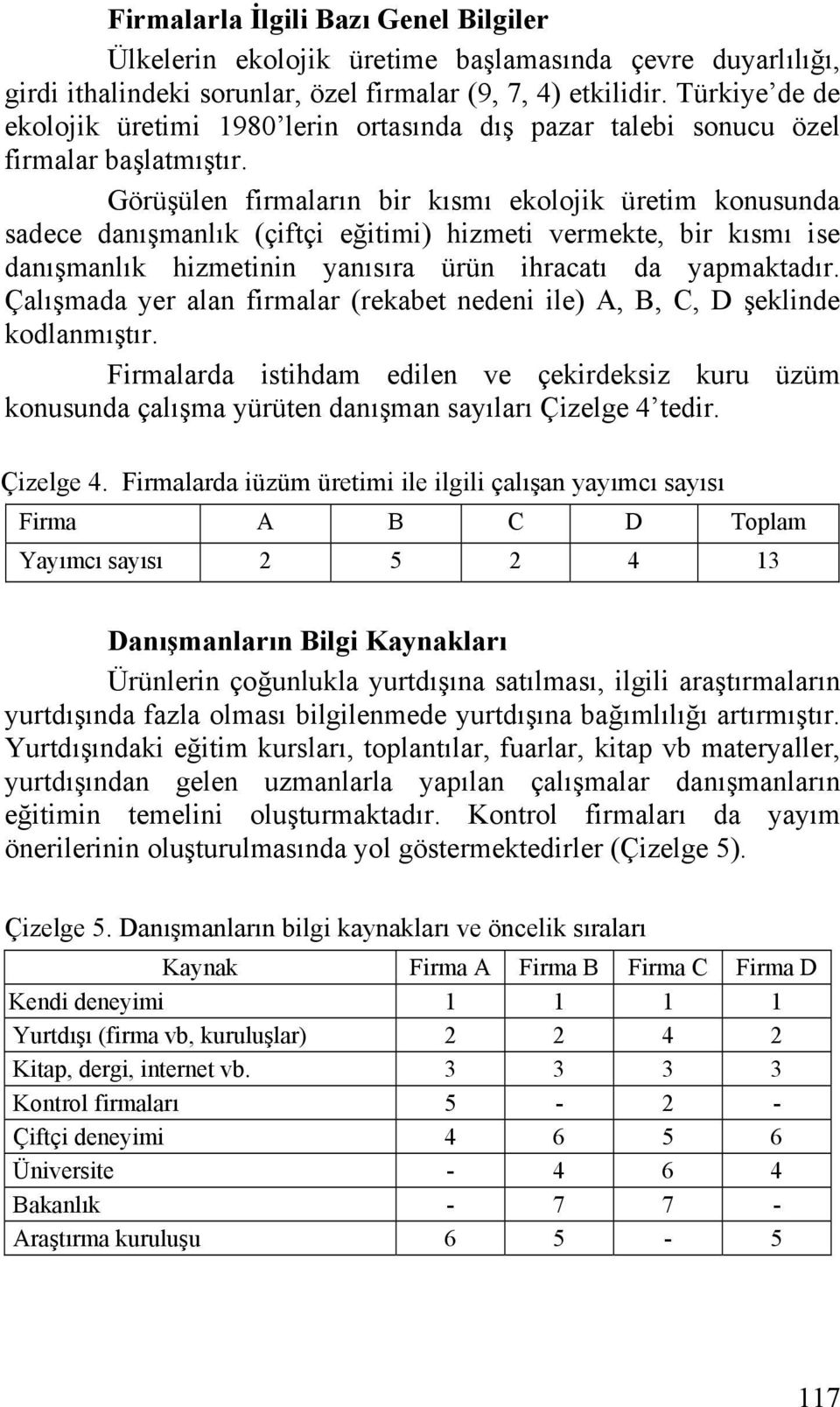 Görüşülen firmaların bir kısmı ekolojik üretim konusunda sadece danışmanlık (çiftçi eğitimi) hizmeti vermekte, bir kısmı ise danışmanlık hizmetinin yanısıra ürün ihracatı da yapmaktadır.