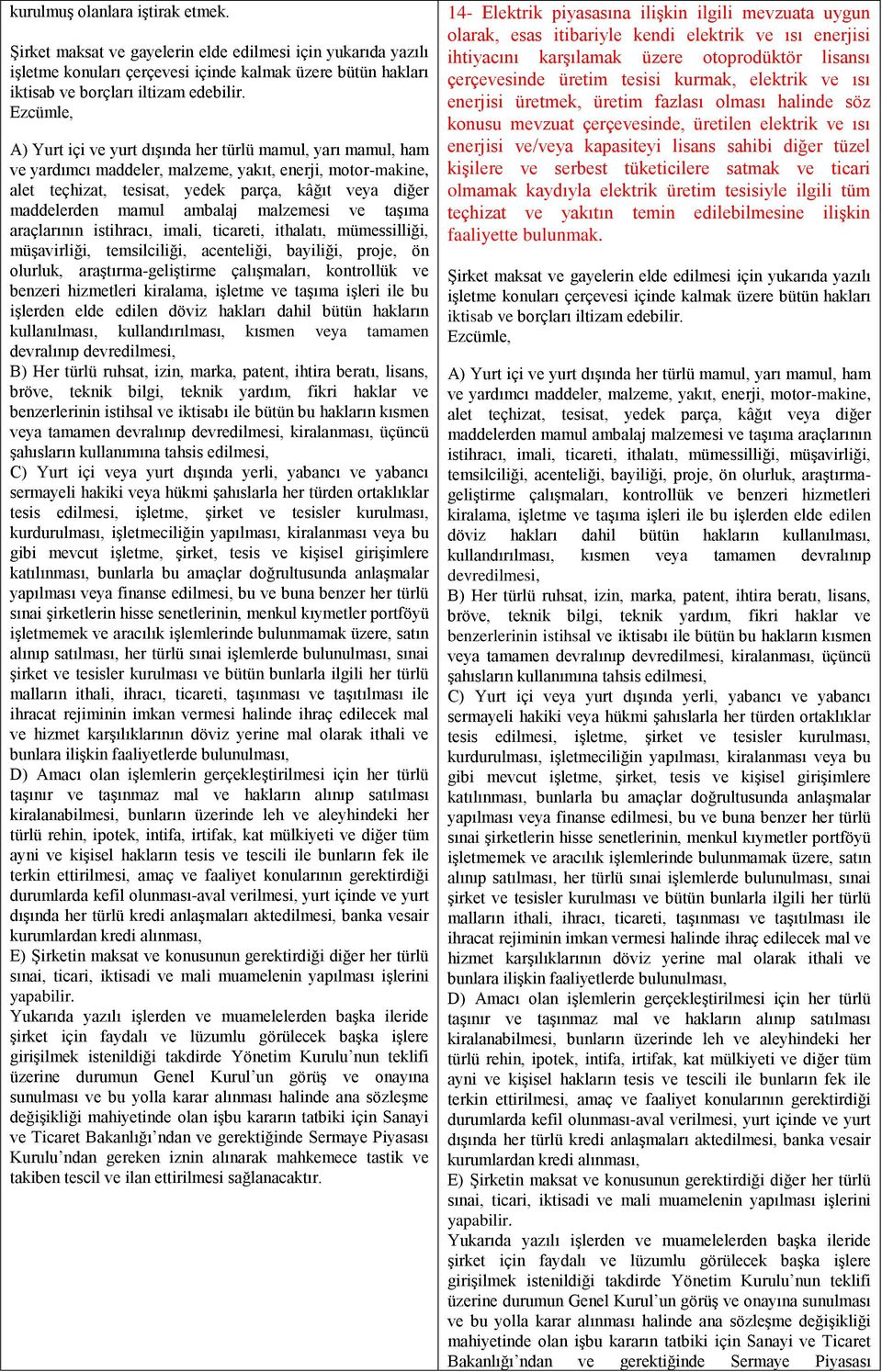 mamul ambalaj malzemesi ve taşıma araçlarının istihracı, imali, ticareti, ithalatı, mümessilliği, müşavirliği, temsilciliği, acenteliği, bayiliği, proje, ön olurluk, araştırma-geliştirme çalışmaları,