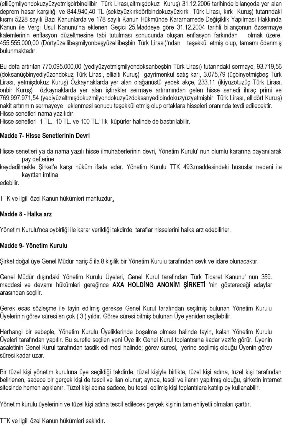 Vergi Usul Kanunu na eklenen Geçici 25.Maddeye göre 31.12.2004 tarihli bilançonun özsermaye kalemlerinin enflasyon düzeltmesine tabi tutulması sonucunda oluşan enflasyon farkından olmak üzere, 455.