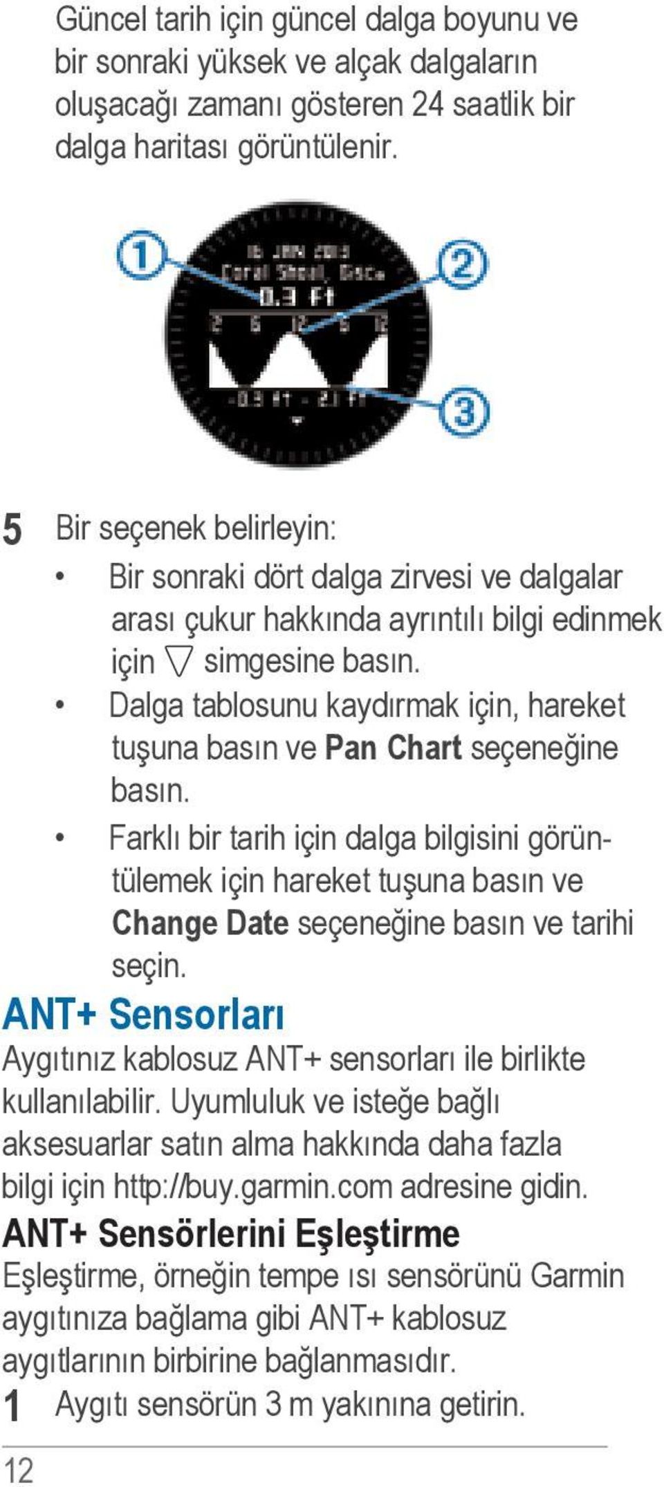 Dalga tablosunu kaydırmak için, hareket tuşuna basın ve Pan Chart seçeneğine basın.