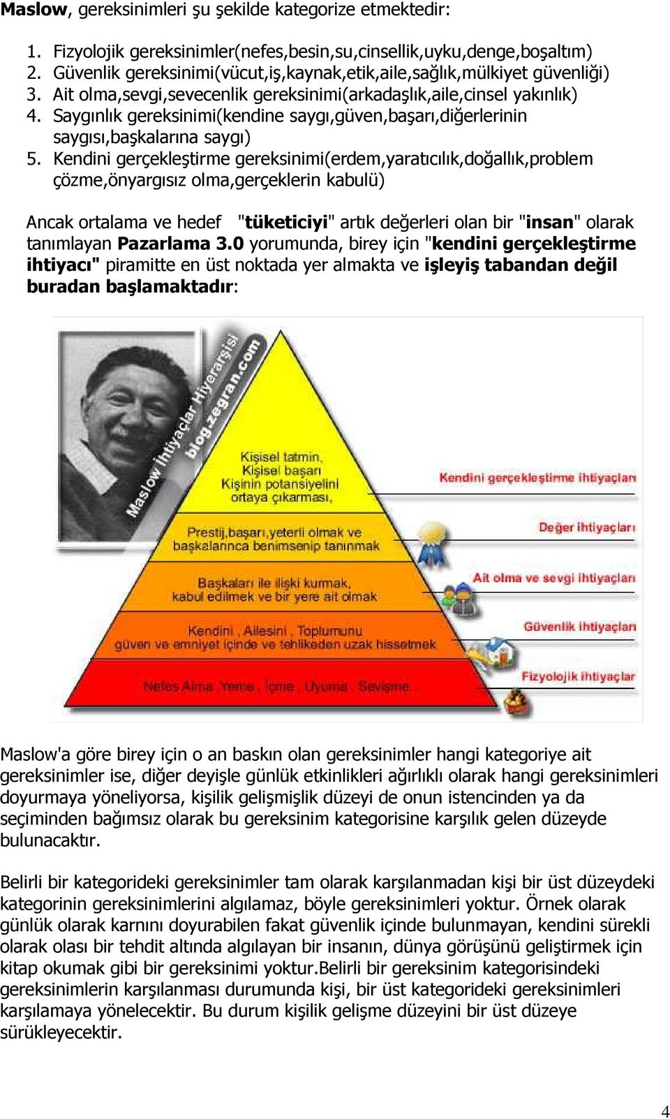 Saygınlık gereksinimi(kendine saygı,güven,başarı,diğerlerinin saygısı,başkalarına saygı) 5.