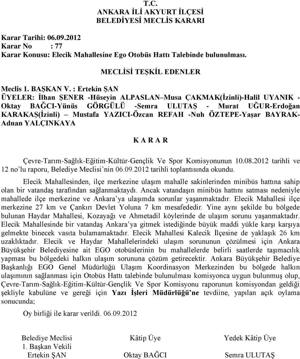 Elecik Mahallesinden, ilçe merkezine ulaşım mahalle sakinlerinden minibüs hattına sahip olan bir vatandaş tarafından sağlanmaktaydı.