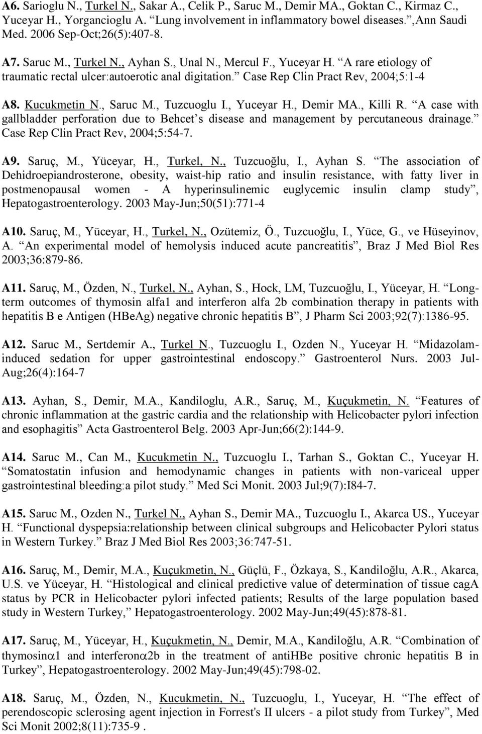 Case Rep Clin Pract Rev, 2004;5:1-4 A8. Kucukmetin N., Saruc M., Tuzcuoglu I., Yuceyar H., Demir MA., Killi R.