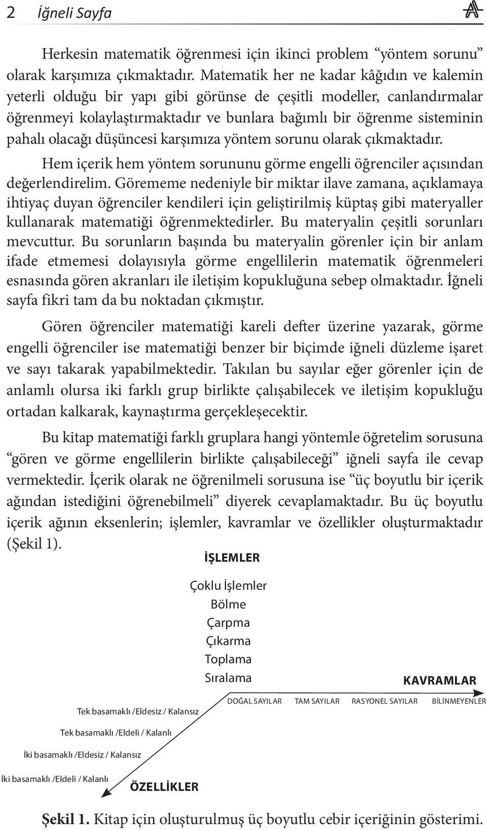 olacağı düşüncesi karşımıza yöntem sorunu olarak çıkmaktadır. Hem içerik hem yöntem sorununu görme engelli öğrenciler açısından değerlendirelim.