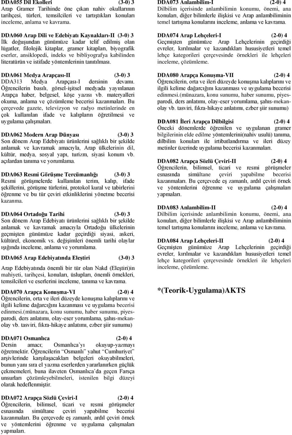 bibliyografya kabilinden literatürün ve istifade yöntemlerinin tanıtılması. DDA061 Medya Arapçası-II (3-0) 3 DDA313 Medya Arapçası-I dersinin devamı.