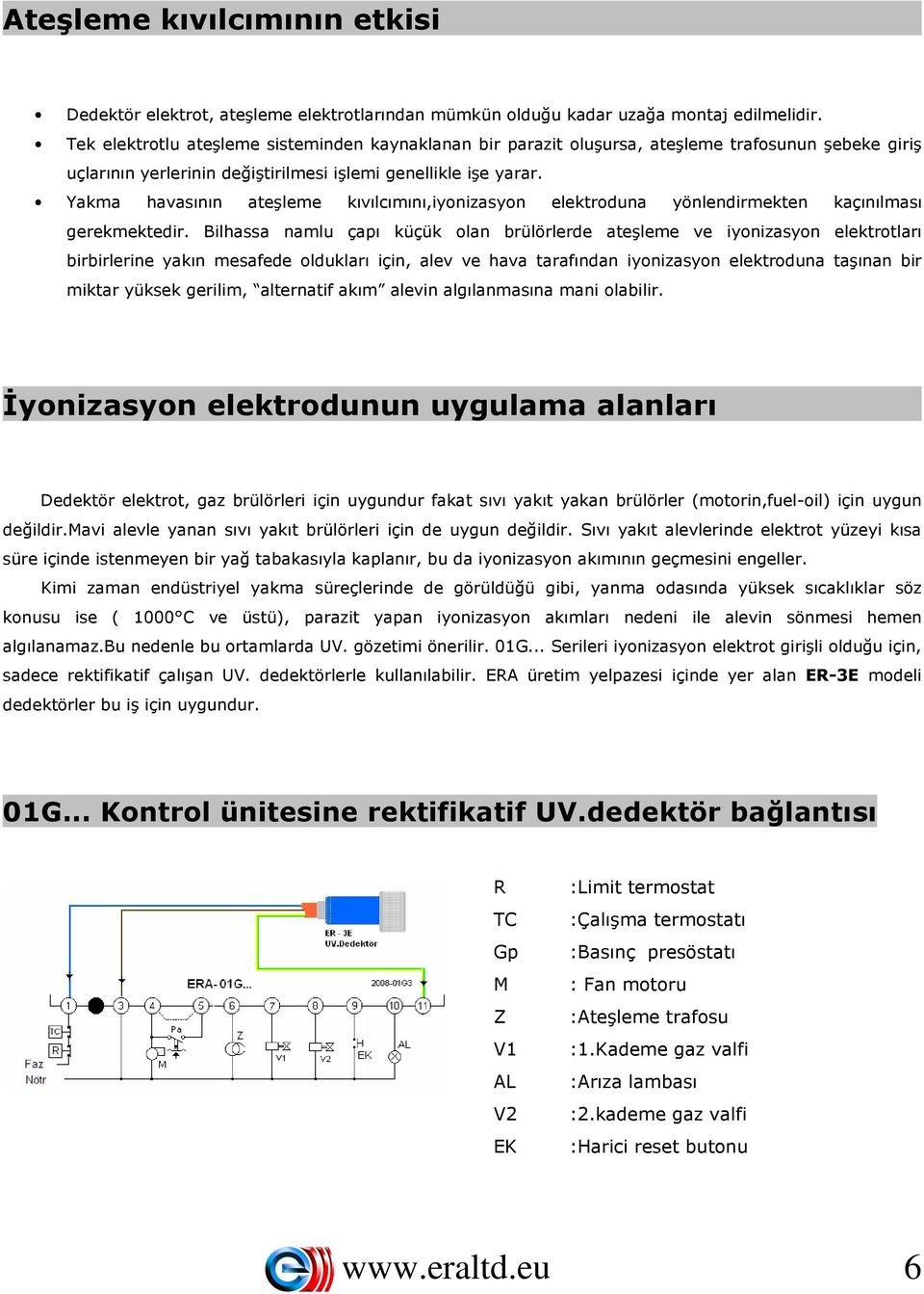 Yakma havasının ateşleme kıvılcımını,iyonizasyon elektroduna yönlendirmekten kaçınılması gerekmektedir.