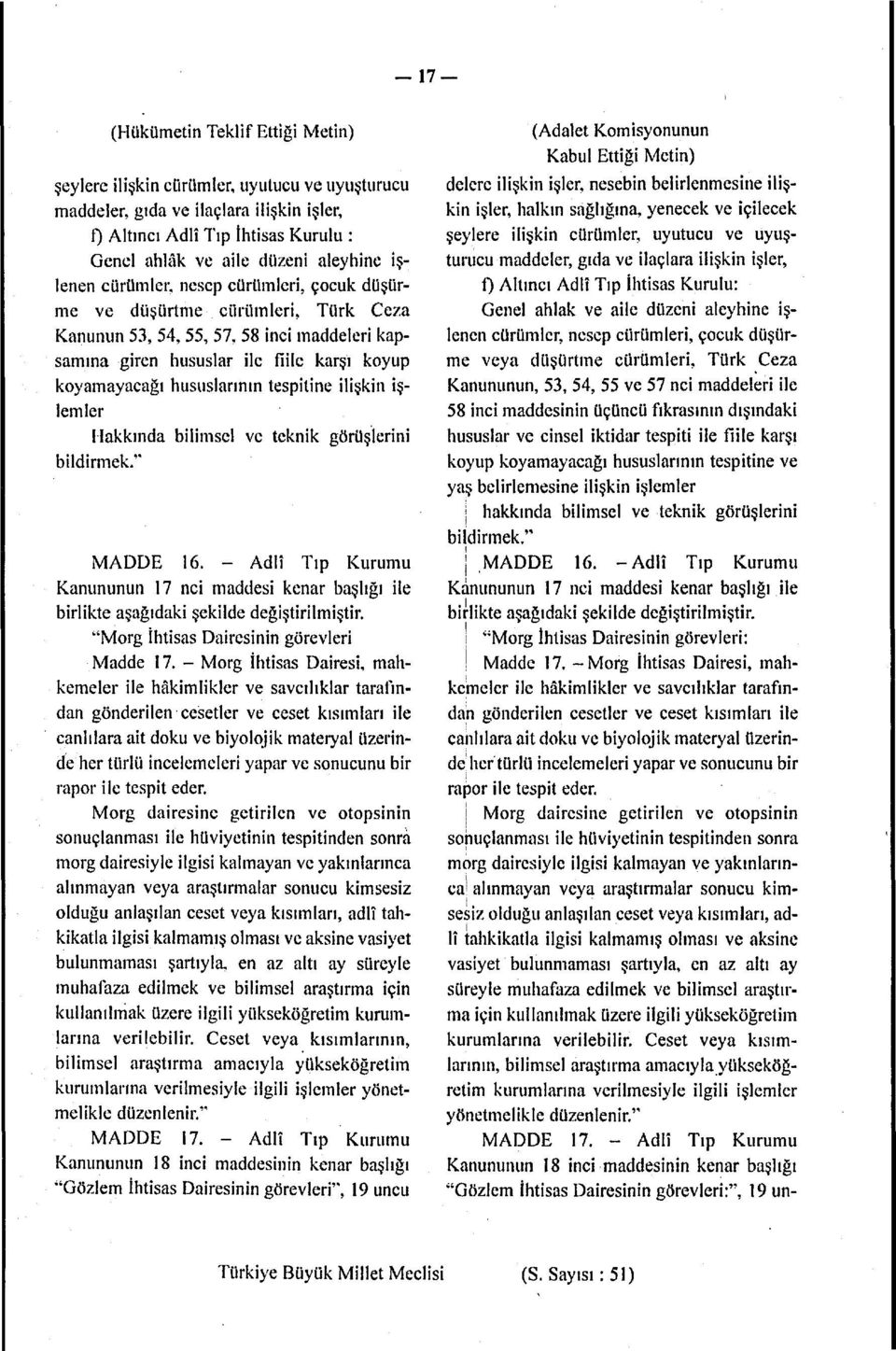 işlemler Hakkında bilimsel ve teknik görüşlerini bildirmek." MADDE. - Adlî Tıp Kurumu Kanununun nci maddesi kenar başlığı ile birlikte aşağıdaki şekilde değiştirilmiştir.