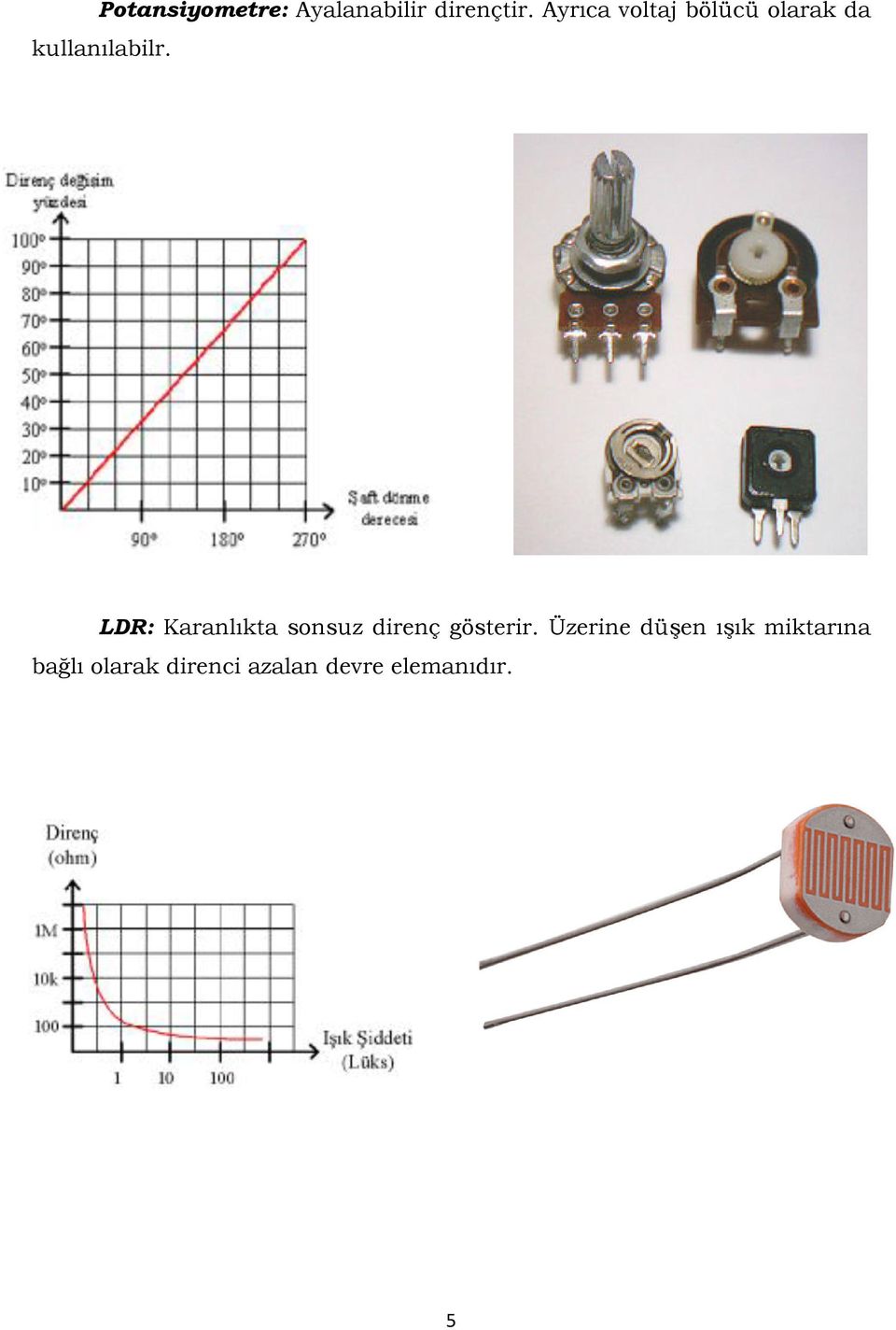 LDR: Karanlıkta sonsuz direnç gösterir.