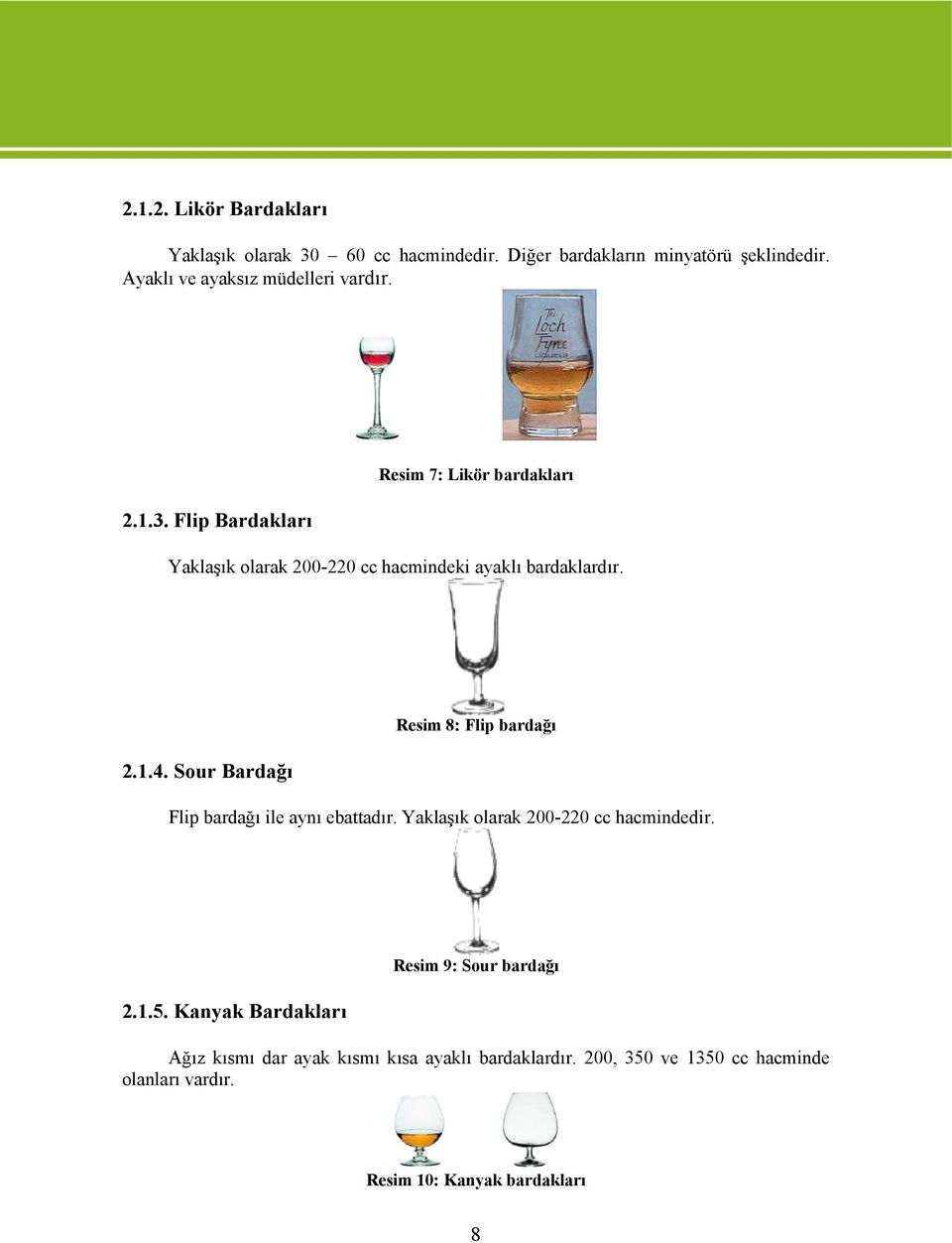 Flip Bardakları Resim 7: Likör bardakları Yaklaşık olarak 200-220 cc hacmindeki ayaklı bardaklardır. 2.1.4.