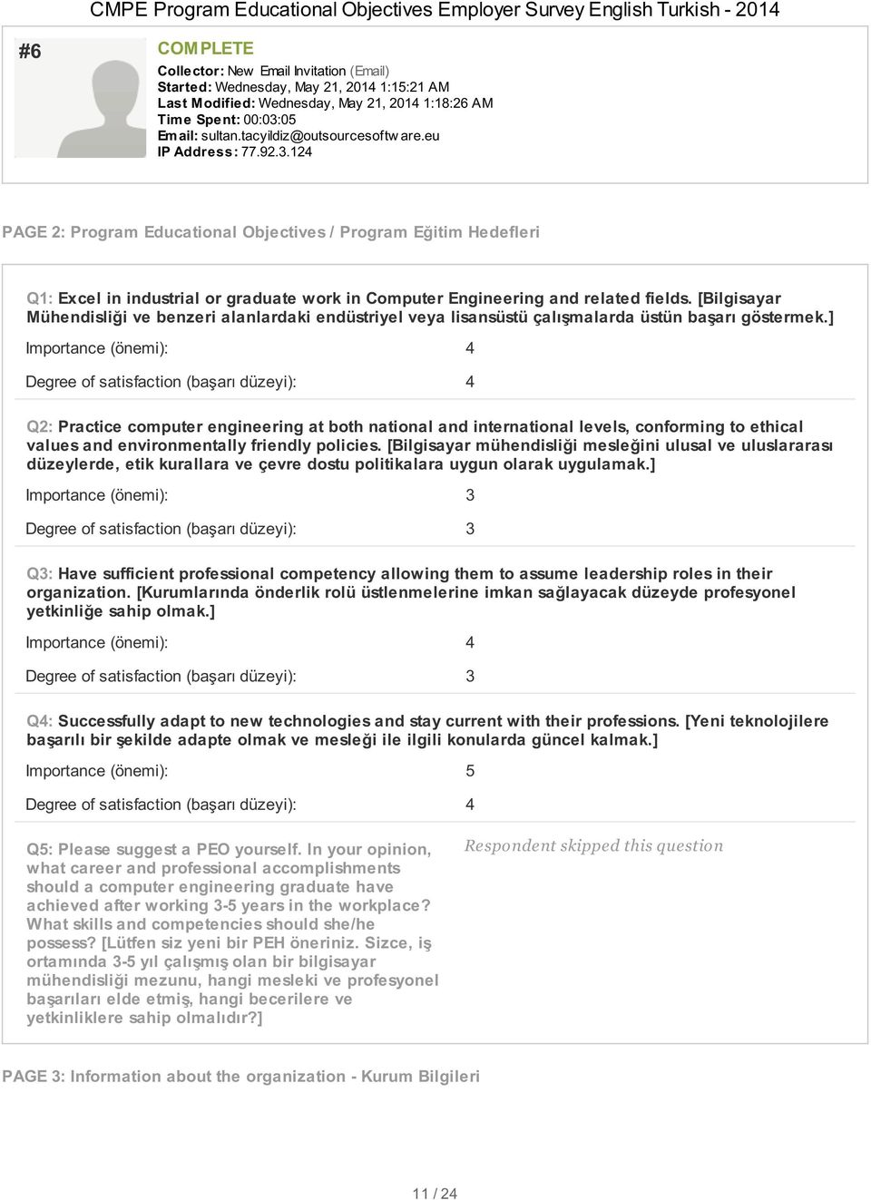 124 PAGE 2: Program Educational Objectives / Program Eğitim Hedefleri Q1: Excel in industrial or graduate work in Computer Engineering and related fields.