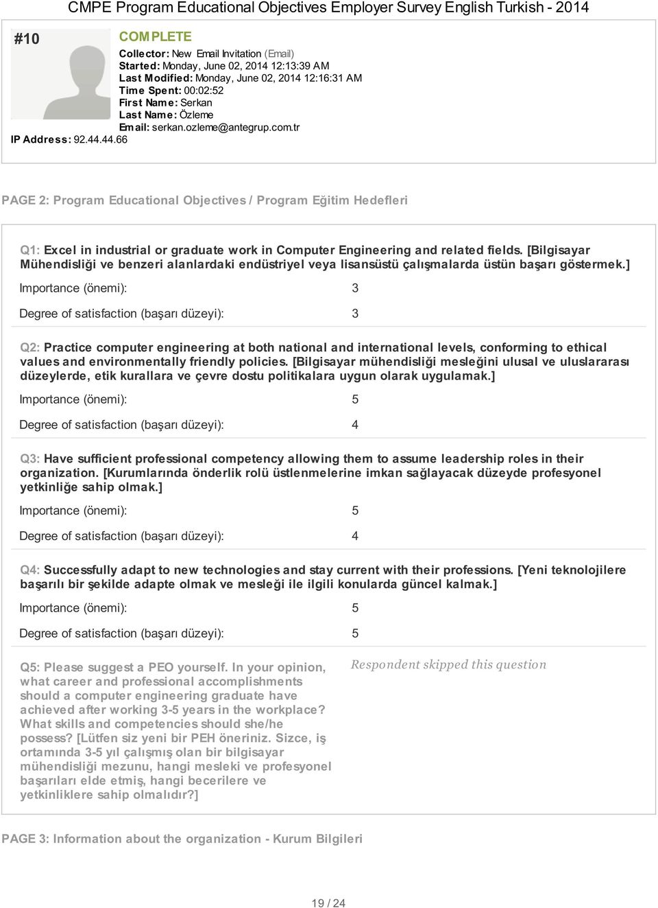 44.66 PAGE 2: Program Educational Objectives / Program Eğitim Hedefleri Q1: Excel in industrial or graduate work in Computer Engineering and related fields.