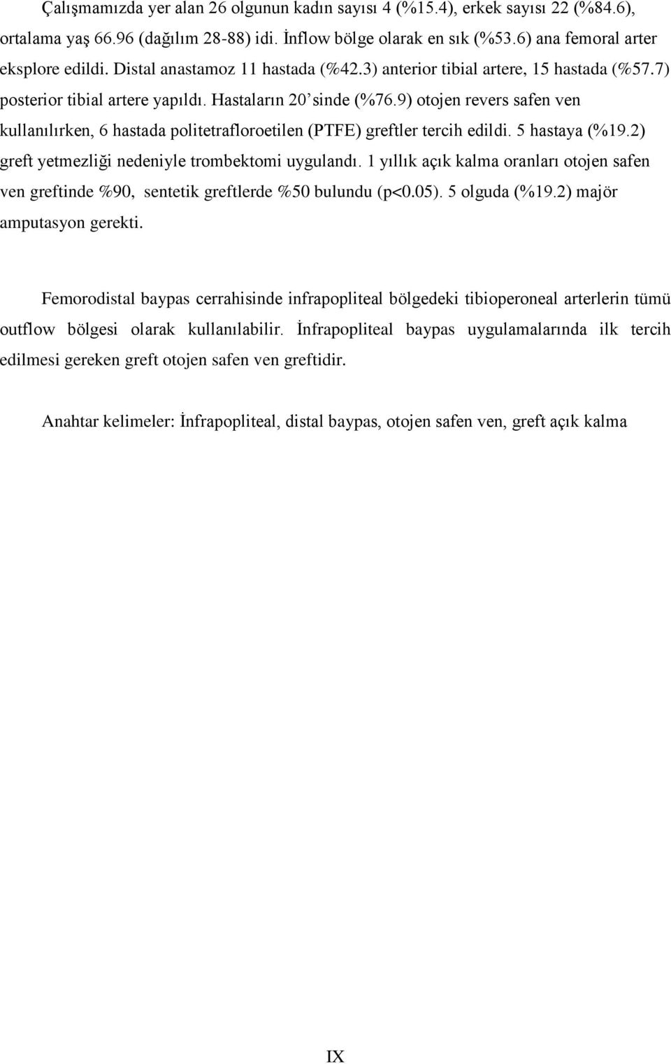 9) otojen revers safen ven kullanılırken, 6 hastada politetrafloroetilen (PTFE) greftler tercih edildi. 5 hastaya (%19.2) greft yetmezliği nedeniyle trombektomi uygulandı.