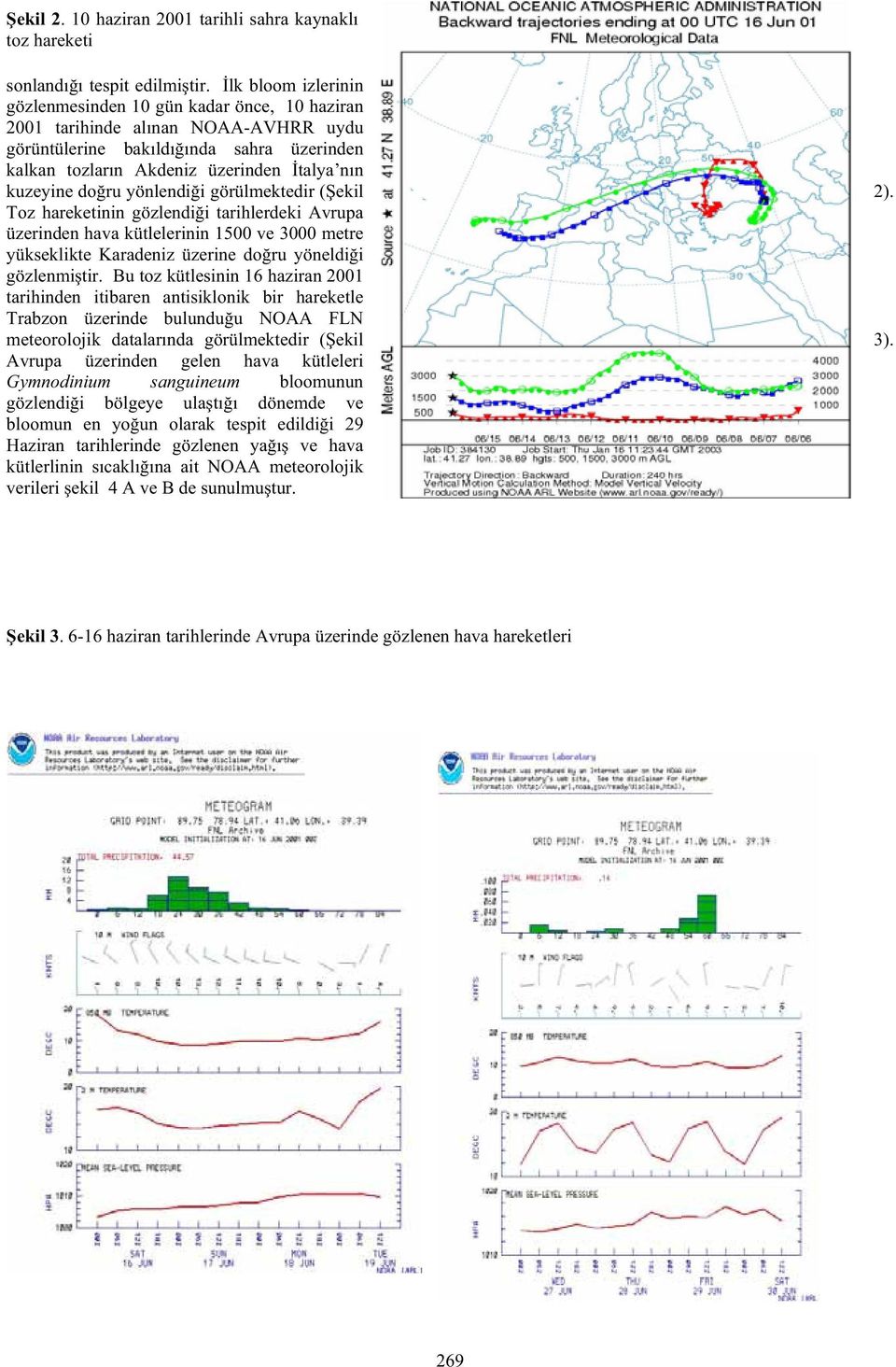 do ru yönlendi i görülmektedir ( ekil 2). Toz hareketinin gözlendi i tarihlerdeki Avrupa üzerinden hava kütlelerinin 1500 ve 3000 metre yükseklikte Karadeniz üzerine do ru yöneldi i gözlenmi tir.