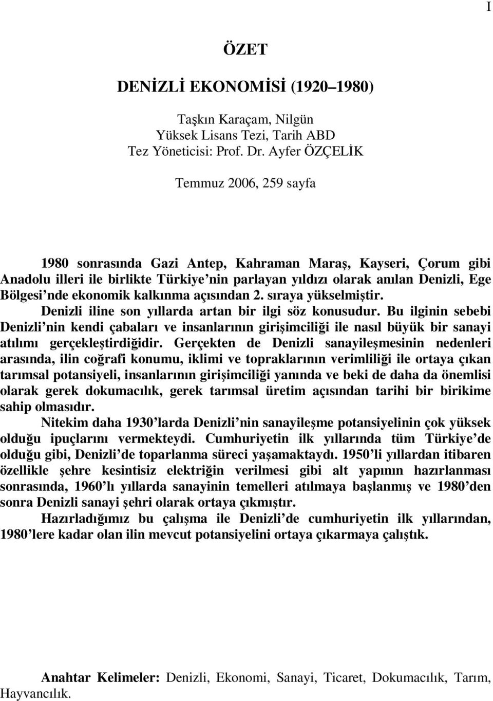 ekonomik kalkınma açısından 2. sıraya yükselmiştir. Denizli iline son yıllarda artan bir ilgi söz konusudur.