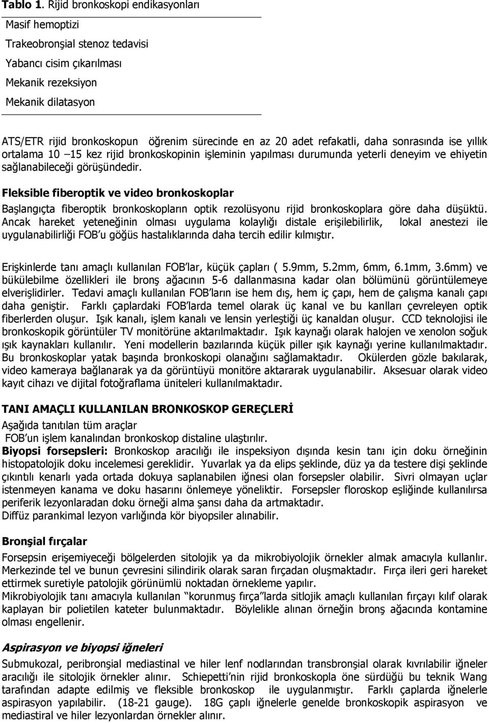 adet refakatli, daha sonrasında ise yıllık ortalama 10 15 kez rijid bronkoskopinin işleminin yapılması durumunda yeterli deneyim ve ehiyetin sağlanabileceği görüşündedir.