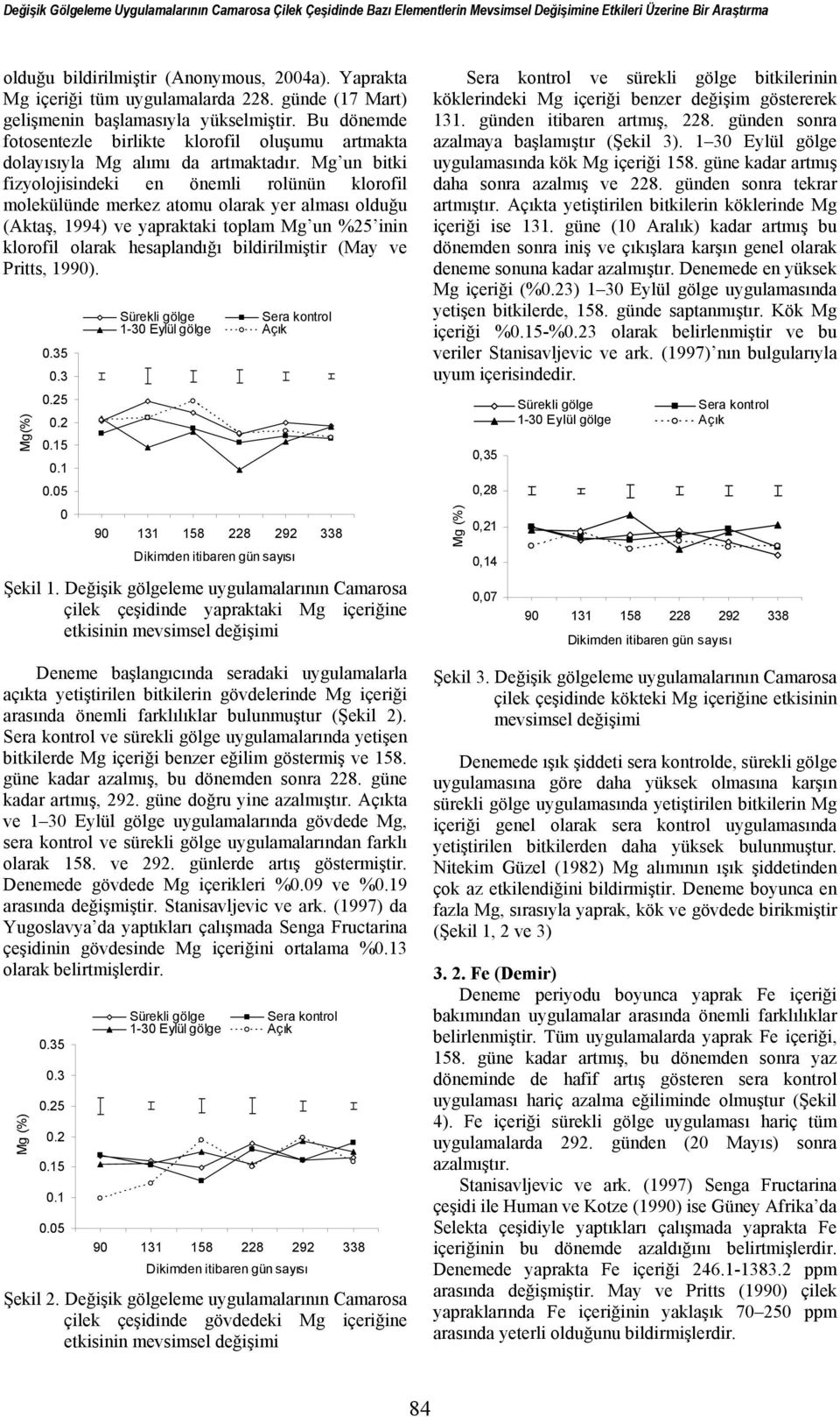 Mg un bitki fizyolojisindeki en önemli rolünün klorofil molekülünde merkez atomu olarak yer alması olduğu (Aktaş, 1994) ve yapraktaki toplam Mg un %25 inin klorofil olarak hesaplandığı bildirilmiştir