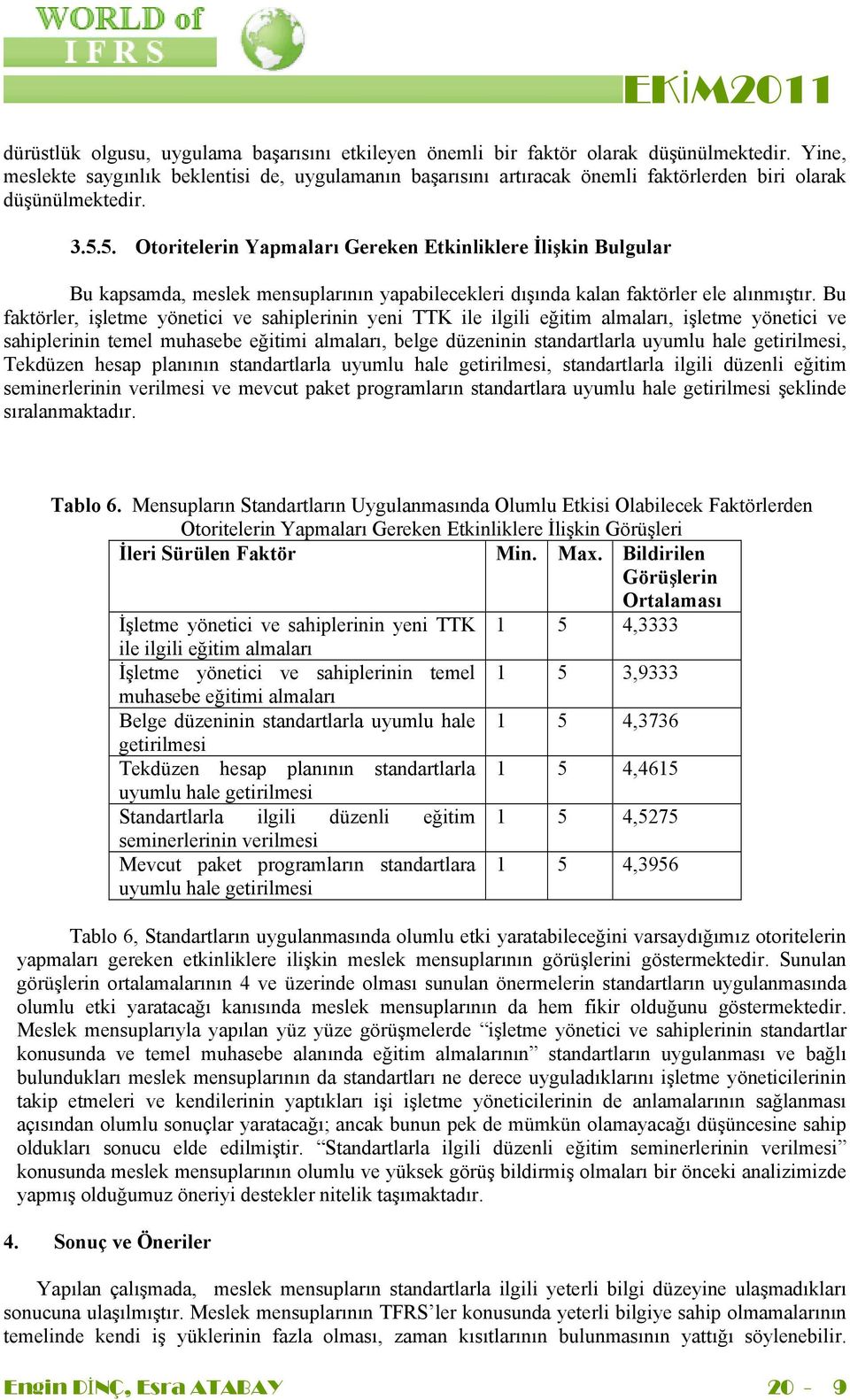 5. Otoritelerin Yapmaları Gereken Etkinliklere İlişkin Bulgular Bu kapsamda, meslek mensuplarının yapabilecekleri dışında kalan faktörler ele alınmıştır.