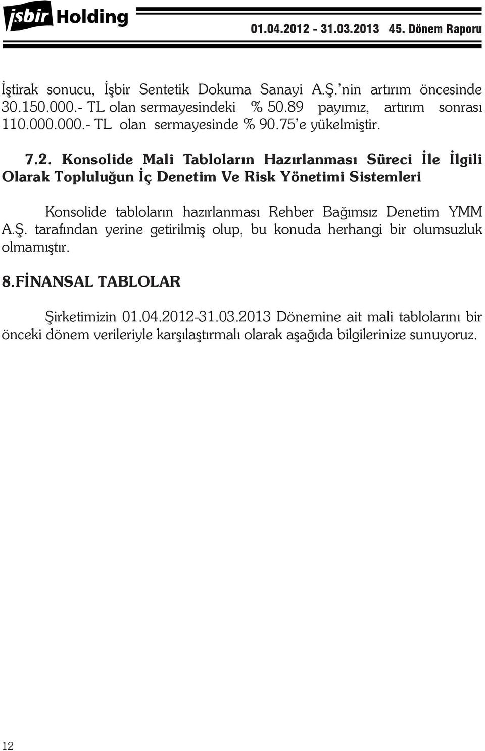 .. Konsolide Mali Tabloların Hazırlanması Süreci İle İlgili Olarak Topluluğun İç Denetim Ve Risk Yönetimi Sistemleri Genel Konsolide Kurul Başkanl k tabloların Divan seçimi, hazırlanması Rehber