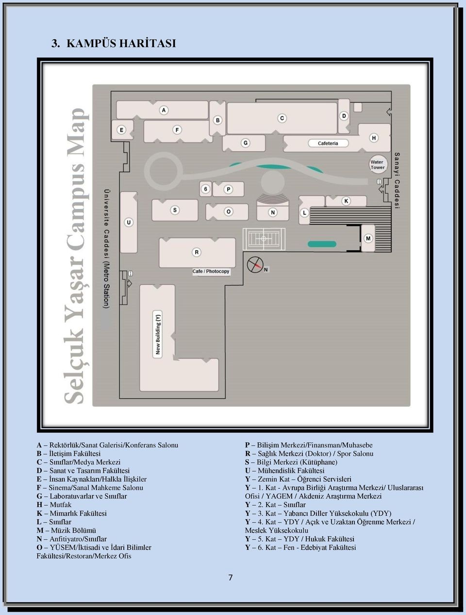 Merkezi/Finansman/Muhasebe R Sağlık Merkezi (Doktor) / Spor Salonu S Bilgi Merkezi (Kütüphane) U Mühendislik Fakültesi Y Zemin Kat Öğrenci Servisleri Y 1.