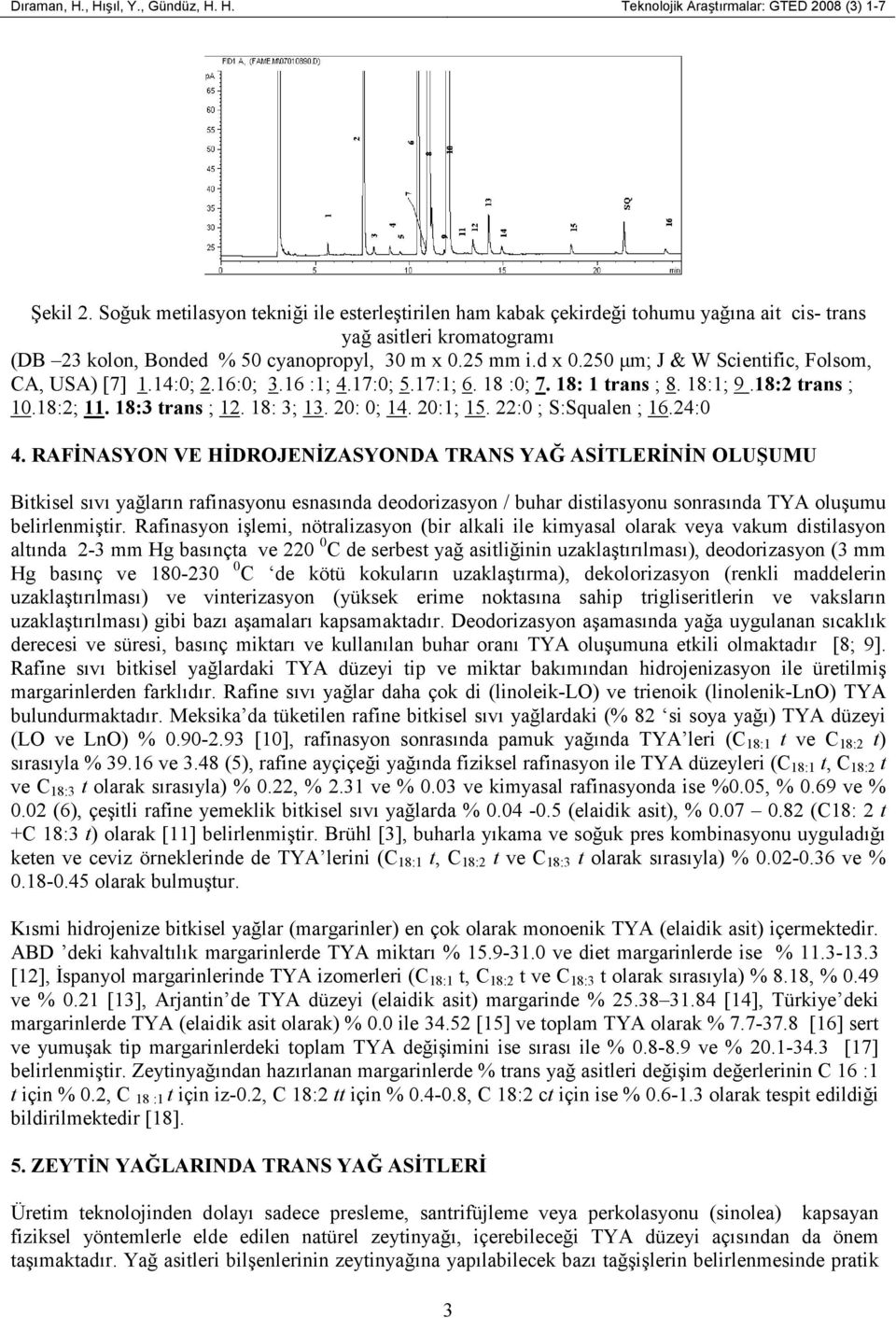 250 µm; J & W Scientific, Folsom, CA, USA) [7] 1.14:0; 2.16:0; 3.16 :1; 4.17:0; 5.17:1; 6. 18 :0; 7. 18: 1 trans ; 8. 18:1; 9.18:2 trans ; 10.18:2; 11. 18:3 trans ; 12. 18: 3; 13. 20: 0; 14. 20:1; 15.