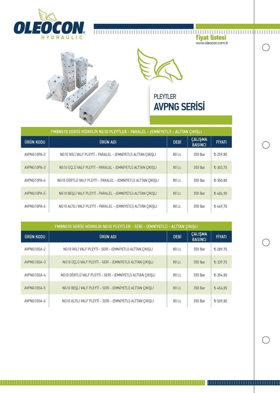 350 Bar 303,75 AVPNG10PA-4 NG10 DÖRTLÜ VALF PLEYTİ - PARALEL - (EMNİYETLİ) ALTTAN ÇIKIŞLI 80 Lt. 350 Bar 350,80 AVPNG10PA-5 NG10 BEŞLİ VALF PLEYTİ - PARALEL - (EMNİYETLİ) ALTTAN ÇIKIŞLI 80 Lt.