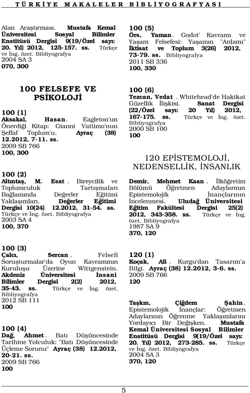 Eagleton'un Önerdi i Kitap: Gianni Vattimo'nun fieffaf Toplum'u. Ayraç (38) 12.2012, 7-11. ss. 2009 SB 766 100, 300 100 (2) Alt ntafl, M. Esat.