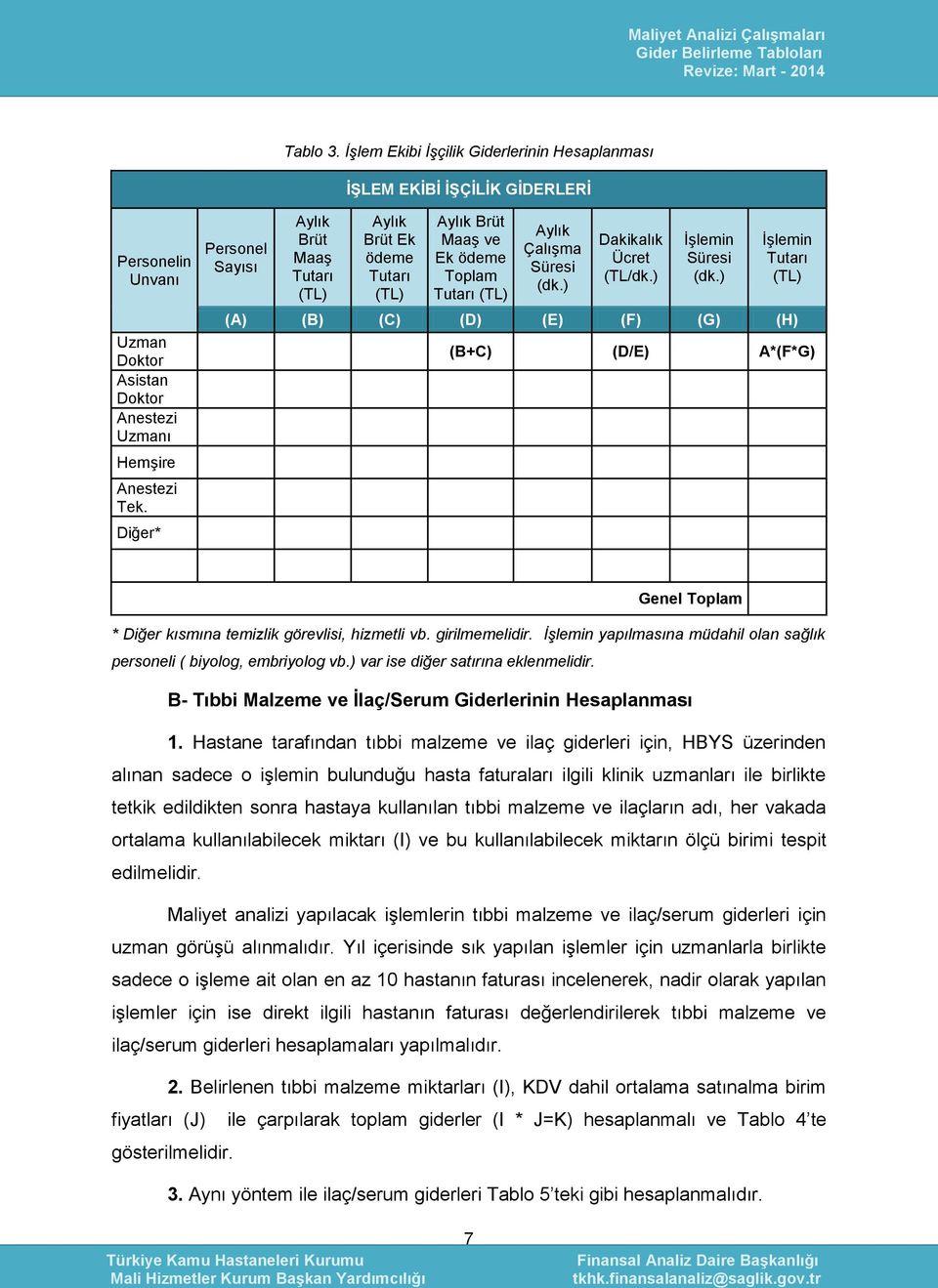 ) İşlemin Tutarı (A) (B) (C) (D) (E) (F) (G) (H) (B+C) (D/E) A*(F*G) * Diğer kısmına temizlik görevlisi, hizmetli vb. girilmemelidir.