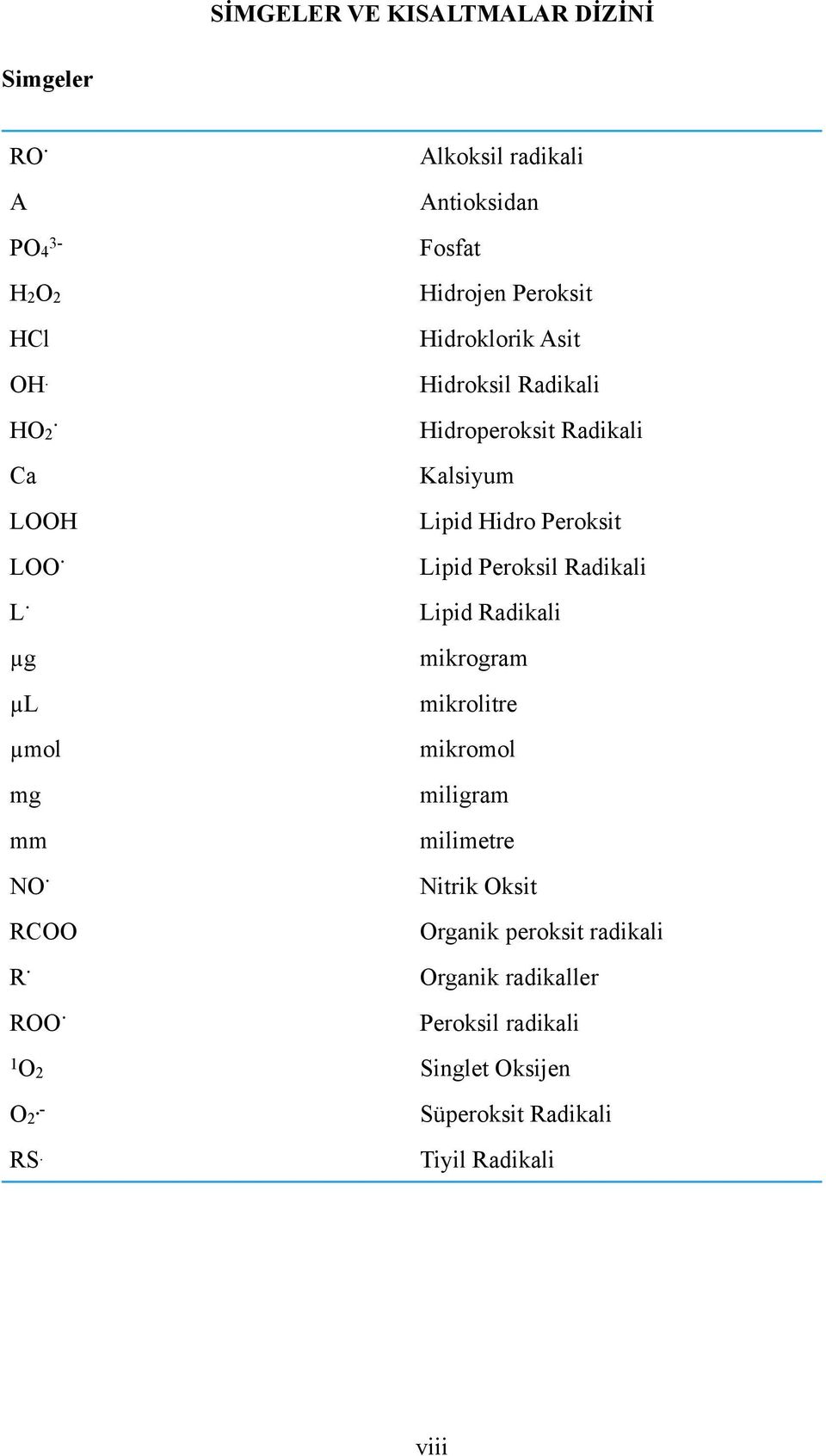 Radikali Kalsiyum Lipid Hidro Peroksit Lipid Peroksil Radikali L Lipid Radikali µg mikrogram µl mikrolitre µmol mg mm NO