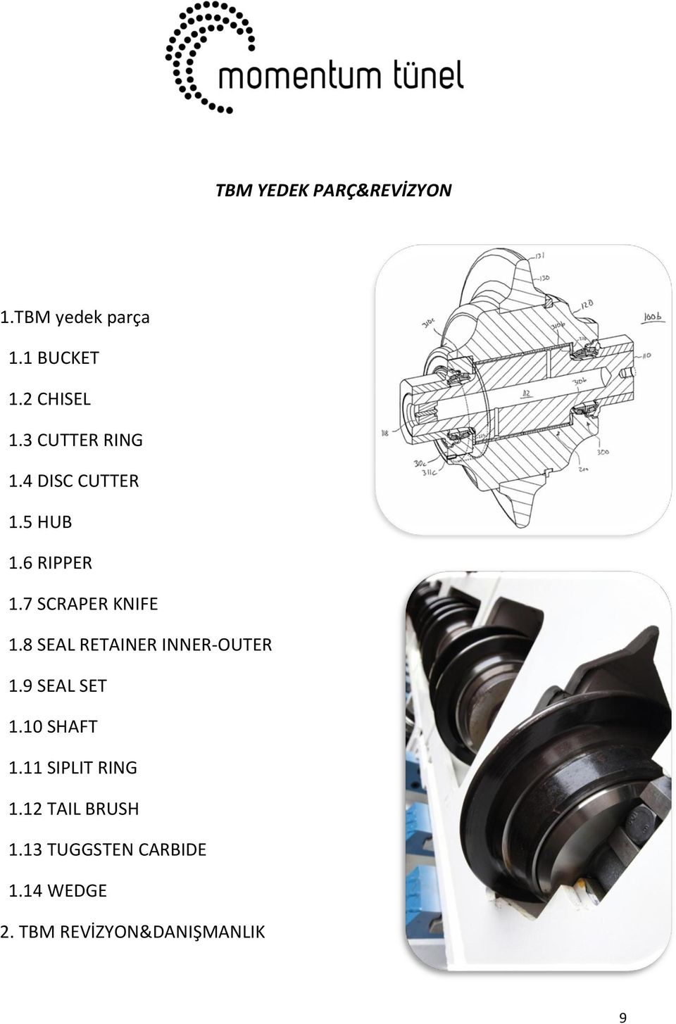 8 SEAL RETAINER INNER-OUTER 1.9 SEAL SET 1.10 SHAFT 1.11 SIPLIT RING 1.