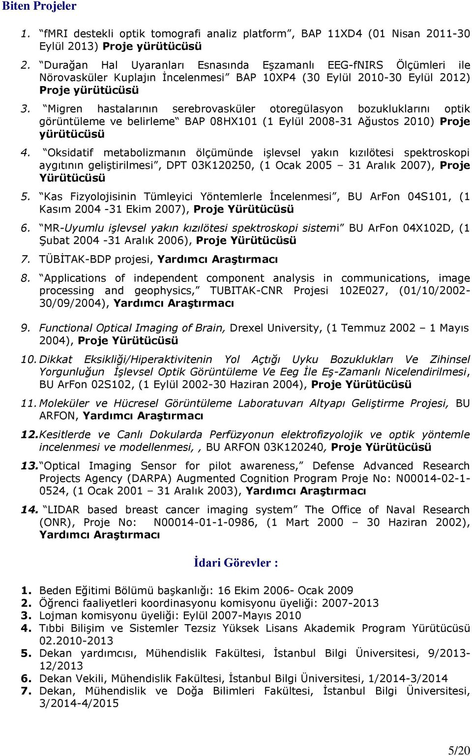 Migren hastalarının serebrovasküler otoregülasyon bozukluklarını optik görüntüleme ve belirleme BAP 08HX101 (1 Eylül 2008-31 Ağustos 2010) Proje yürütücüsü 4.