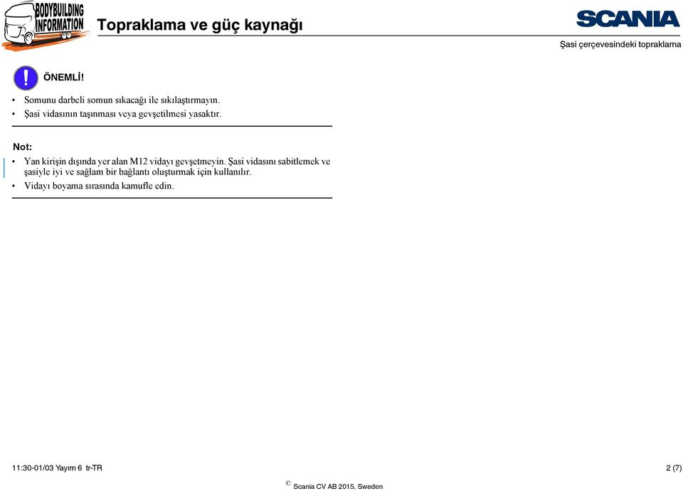 Not: Yan kirişin dışında yer alan M12 vidayı gevşetmeyin.