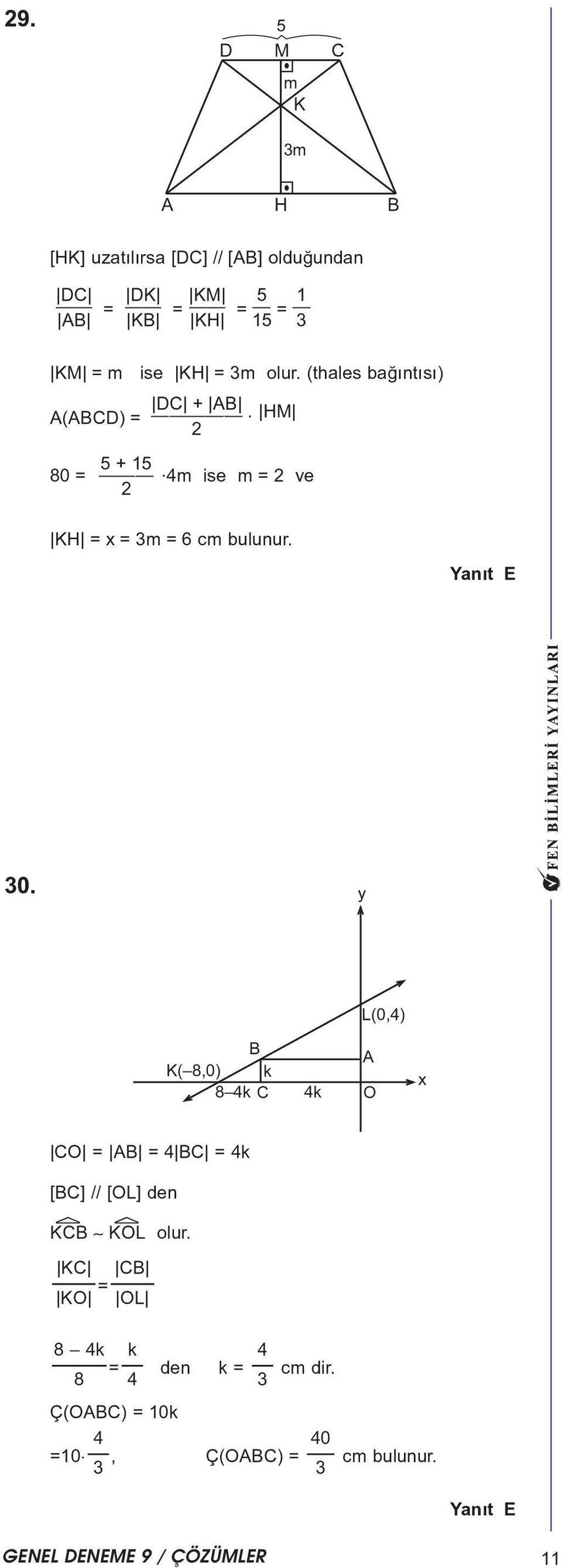 4m ise m = ve KH = x = 3m = 6 cm bulunur. 30.