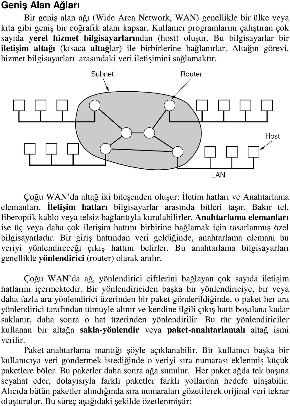 Altağın görevi, hizmet bilgisayarları arasındaki veri iletişimini sağlamaktır. Çoğu WAN da altağ iki bileşenden oluşur: Đletim hatları ve Anahtarlama elemanları.