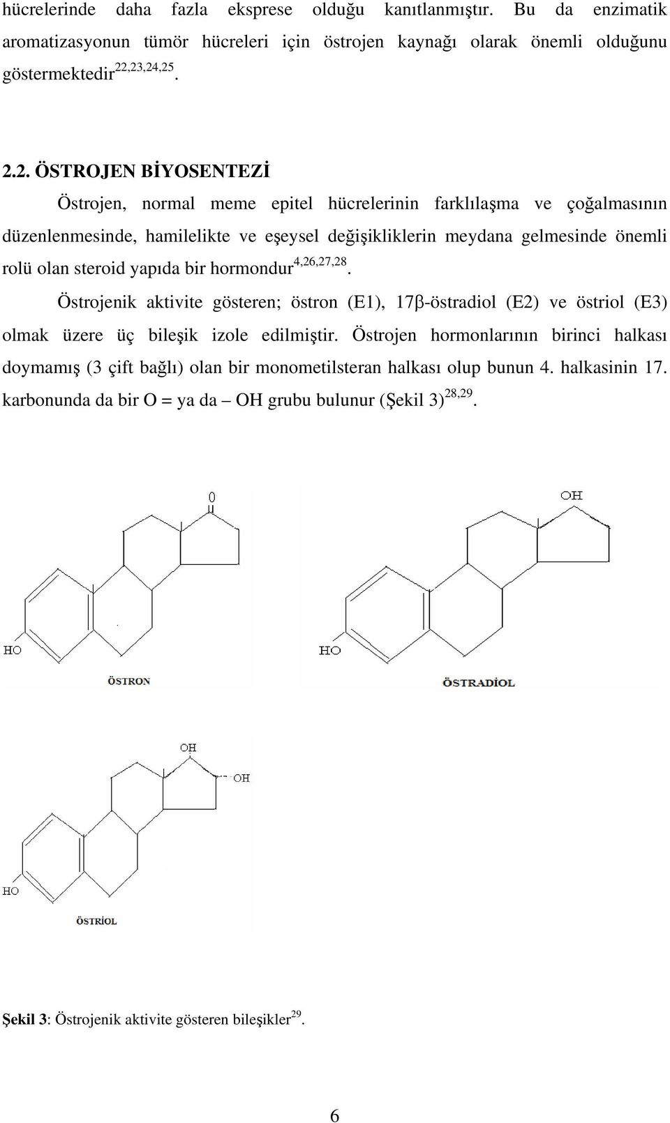 rolü olan steroid yapıda bir hormondur 4,26,27,28. Östrojenik aktivite gösteren; östron (E1), 17β-östradiol (E2) ve östriol (E3) olmak üzere üç bileşik izole edilmiştir.