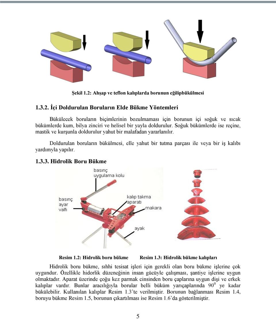 3. Hidrolik Boru Bükme Resim 1.2: Hidrolik boru bükme Resim 1.3: Hidrolik bükme kalıpları Hidrolik boru bükme, sıhhi tesisat iģleri için gerekli olan boru bükme iģlerine çok uygundur.