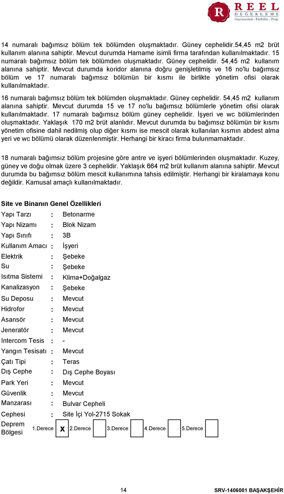 Mevcut durumda koridor alanına doğru genişletilmiş ve 16 no'lu bağımsız bölüm ve 17 numaralı bağımsız bölümün bir kısmı ile birlikte yönetim ofisi olarak kullanılmaktadır.