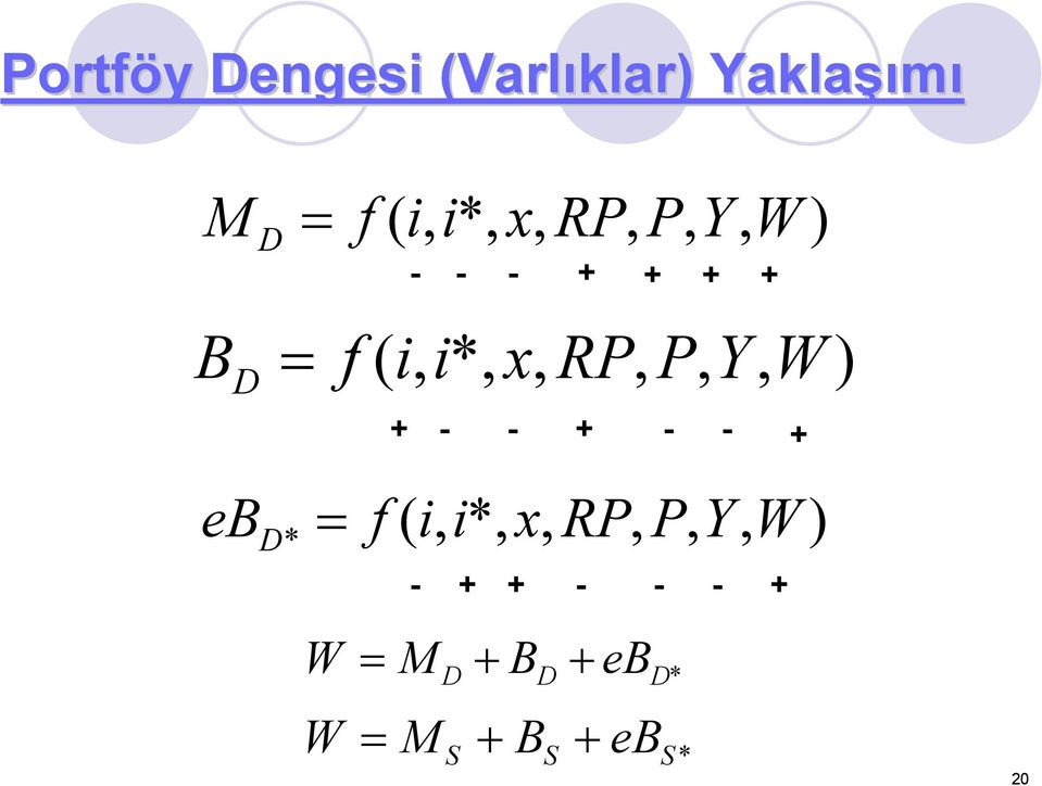 PY,, W ) + - - + - - + eb D * = f( i, i*, x, RP, PY,, W -