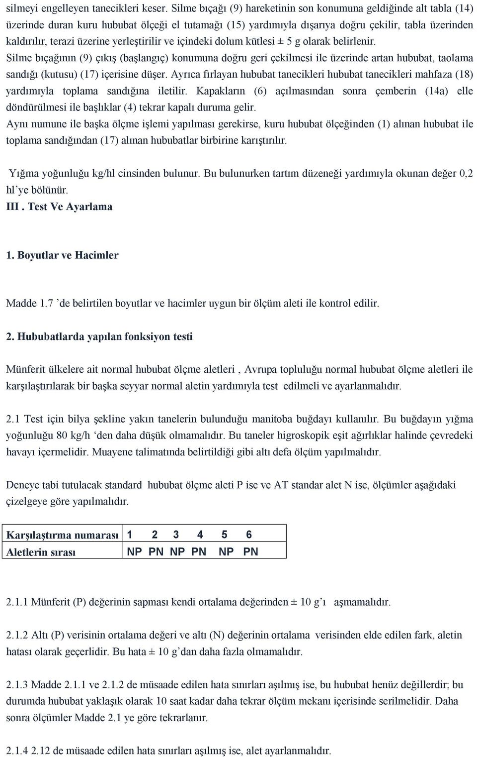 yerleştirilir ve içindeki dolum kütlesi ± 5 g olarak belirlenir.