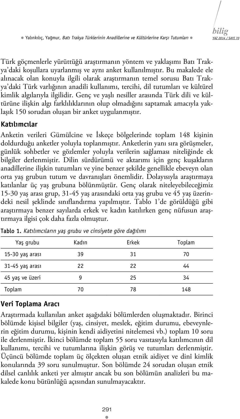 Bu makalede ele alınacak olan konuyla ilgili olarak araştırmanın temel sorusu Batı Trakya daki Türk varlığının anadili kullanımı, tercihi, dil tutumları ve kültürel kimlik algılarıyla ilgilidir.